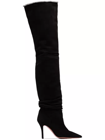 1,010£ Amina Muaddi Barbara 95 Suede Over-The-Knee Boots - Shop Online Now - Fast UK Delivery, Global Brands