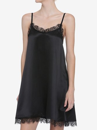 Black Lace Trim Slip Dress