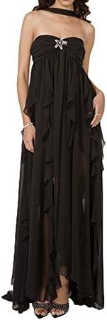 Amazon.com: Women Y2K 3D Flower Maxi Dress Ruffle Tassel Sleeveless Split Fringed Dress Slim Fit Bodycon Long Dress Clubwear : Clothing, Shoes & Jewelry