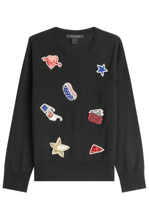 Wool Pullover with Embellished Patches Gr. XS