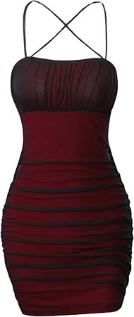 Amazon.com: SOLY HUX Women's Mesh Ruched Spaghetti Strap Criss Cross Backless Mini Bodycon Cami Dress Red M : Clothing, Shoes & Jewelry