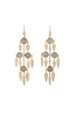 14k Gold Round Moonstone Chandelier Earrings By Jacquie Aiche | Moda Operandi