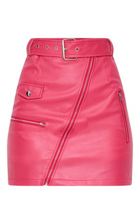 Fuchsia Biker Belted Mini Skirt | PrettyLittleThing USA