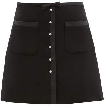 Crystal Embellished Satin Trimmed Wool Blend Skirt - Womens - Black
