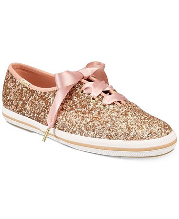 kate spade new york Glitter Lace-Up Sneakers in Rose Gold - Macy's