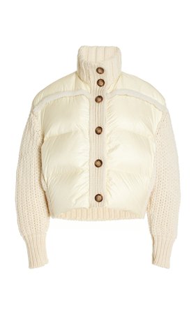 Shearling-Trimmed Down-Detailed Wool-Blend Cardigan By Moncler | Moda Operandi