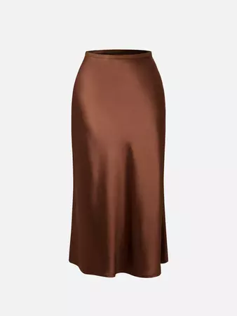 Silk-Like Satin Midi Slip Skirt Bias-Cut High Waisted Womens Skirt – OGLmove