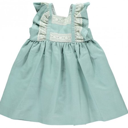 The DRESS of the season Spectacular sage green coloured rich linen fabric. Delicate contrasting beige lace detail. Big beige bow at the back for better fit and beautiful look Ideal dress for the party and ceremony season