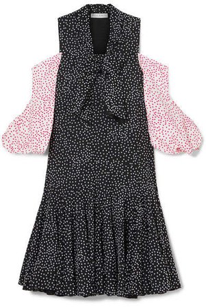 Cold-shoulder Polka-dot Flocked Crepe Midi Dress - Black