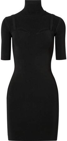 Density Cutout Stretch-knit Turtleneck Mini Dress - Black