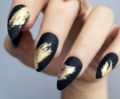 Matte Black With Gold Rush Nails
