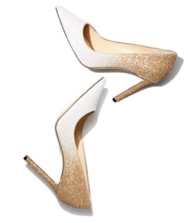 white and gold sparkle heels