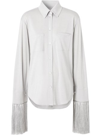 Shop Burberry oversized fringe sleeve button down shirt with Express Delivery - Farfetch