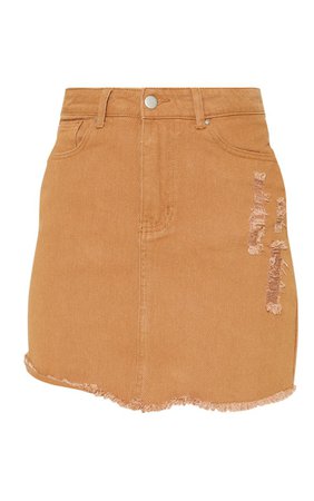 Sand Distressed Denim Skirt | Denim | PrettyLittleThing