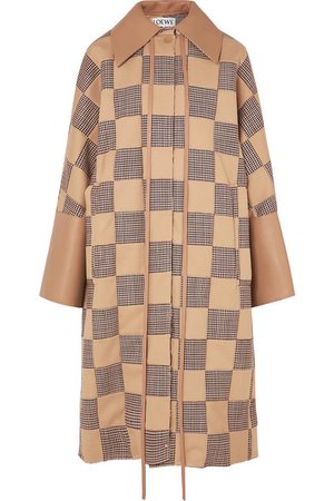 Loewe | Oversized patchwork houndstooth cotton and leather coat | NET-A-PORTER.COM
