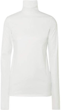 Faux Leather Turtleneck Top - Ivory