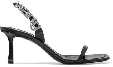 Ivy Crystal-embellished Leather Slingback Sandals - Black