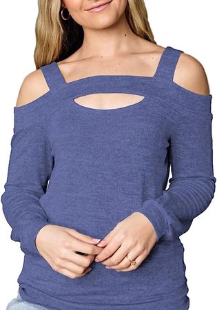 Cold Shoulder Tops for Women Long Sleeve Cute Solid Blouse Off Shoulder Tunic Tops Shirts at Amazon Women’s Clothing store