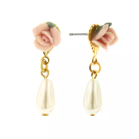 1928® Gold Tone Floral Simulated Pearl Drop Earrings