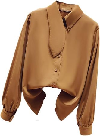 Elegant Vintage Chiffon Shirt Long Sleeve Women Shirts Casual Korean Stand Collar Woman Blouse Top Autumn at Amazon Women’s Clothing store