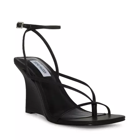 ATTINA Black Strappy Wedge Sandal | Women's Sandals – Steve Madden