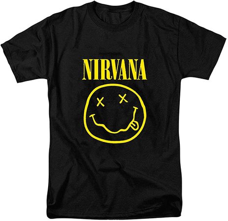 Amazon.com: Men's Nirvana Smiley T-Shirt Rock Band Alternative Kurt Cobain S Black: Clothing