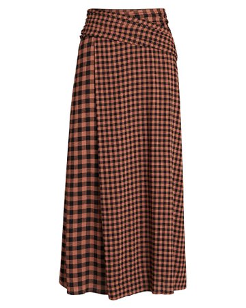 A.L.C Eden Checked Wrap Midi Skirt In Brown | INTERMIX®
