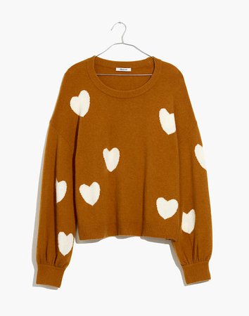 Heart Dot Balloon-Sleeve Pullover Sweater brown