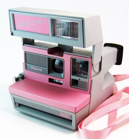 pastel pink polaroid camera