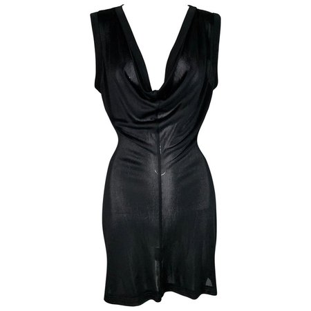 2012 Maison Martin Margiela Sheer Black Plunging Mini Dress For Sale at 1stdibs