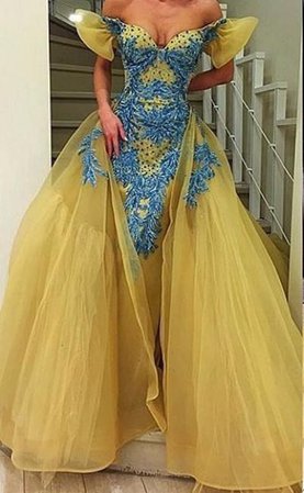 blue and yellow gown