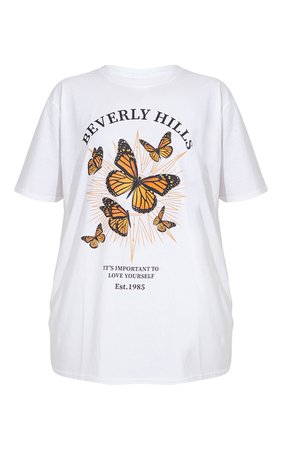 White Beverly Hills Butterfly Printed T Shirt | PrettyLittleThing USA