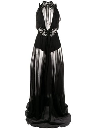Philipp Plein silk embellished sheer maxi dress black S20CWRG1374PTE003N - Farfetch