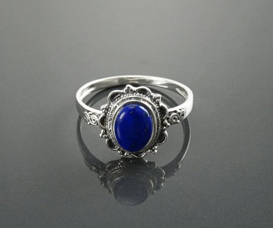 Etsy NATURAL Lapis Ring, Sterling Silver, Boho Ring, Blue Lapis Ring, Dainty Stone Ring, Midi Oval Ring, Pretty Jewelry, Victorian Antique Ring by KRAMIKE