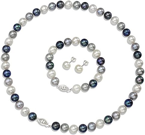 Dyed Multi dark Freshwater Cultured Pearl Jewelry Set