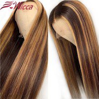 Honey Blonde Brown Straight Wigs Brazilian Remy Hair Wigs Highlight Pre Plucked Hairline Ombre Wig Synthetic Wig | Wish