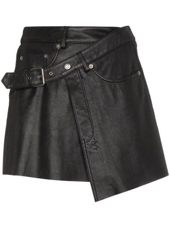 KSUBI Mini Wrap Leather Skirt