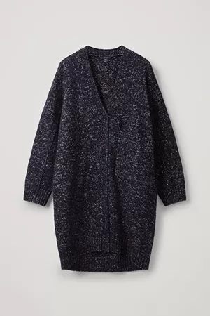 SPECKLED WOOL-COTTON CARDIGAN - black / white - Cardigans - COS