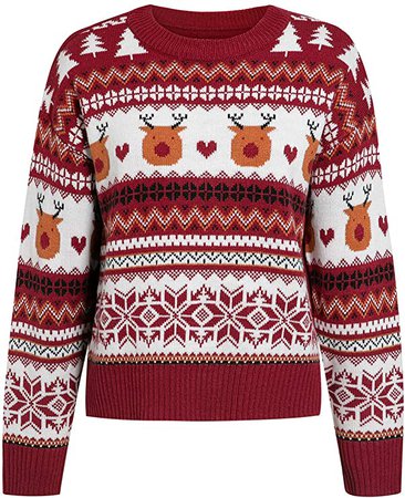 Amazon.com: BerryGo Women's Long Sleeve Knit Pullover Sweater Ugly Christmas Reindeer Sweater Red L: Clothing