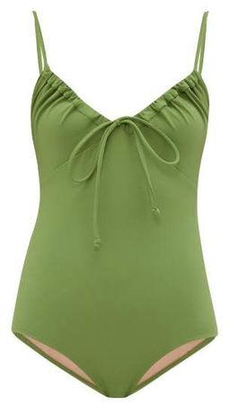 Cleo Ruched Neckline Jersey Swimsuit - Womens - Green