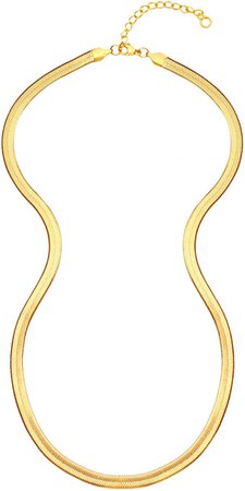 Amazon.com: EMATU 18k Real Gold Plated Flat Snake Chain Herringbone Choker Necklace for Women (5MM 16"): Clothing, Shoes & Jewelry