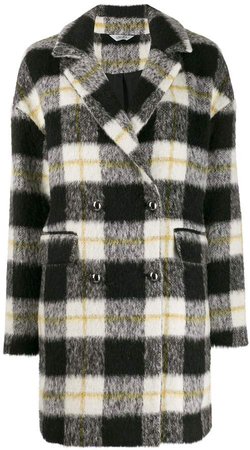 brushed double-breasted tartan coat