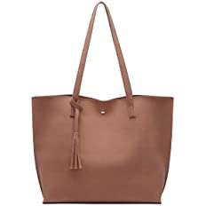 Amazon.com: Women's Soft Faux Leather Tote Shoulder Bag from Dreubea, Big Capacity Tassel Handbag Loess Brown-thickened : Clothing, Shoes & Jewelry