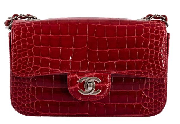 Chanel red shiny alligator flap bag