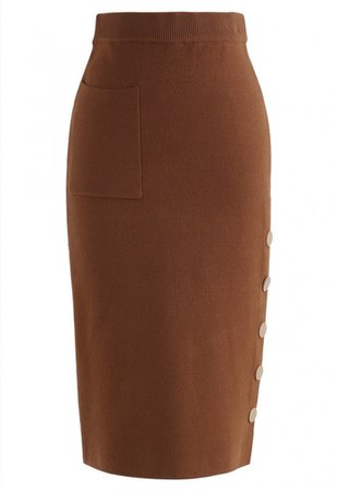 Spiffy Always Pocket Knit Pencil Skirt in Caramel - BOTTOMS - Retro, Indie and Unique Fashion