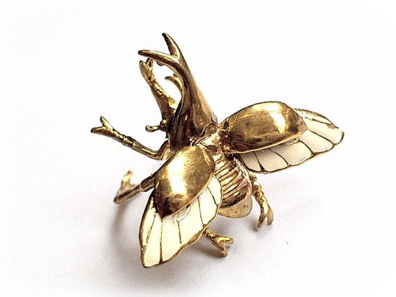 Flying Rhino beetle ring in brass with enamel Rocker jewelry | Etsy