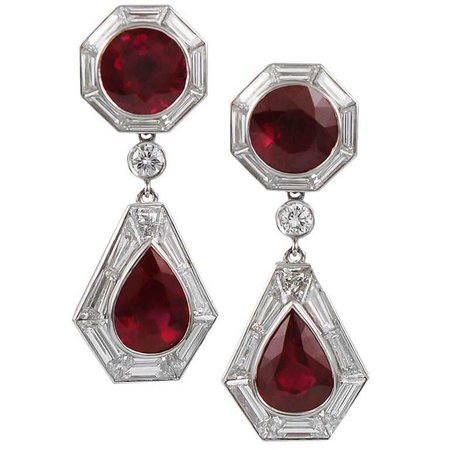 Platinum Diamond and Ruby Earrings For Sale at 1stdibs
