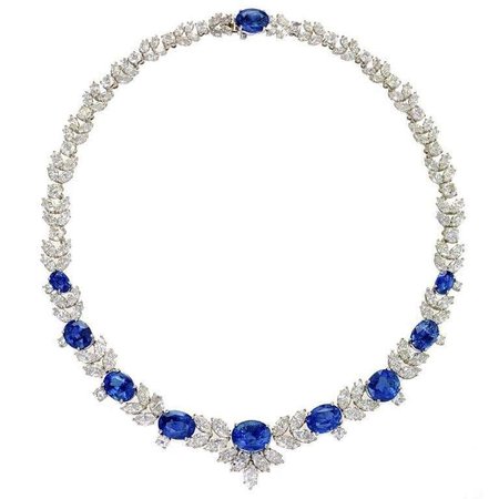 No-Heat Sapphire and Diamond Garland Necklace For Sale at 1stDibs