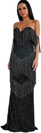 Black Fringe Evening Gown at Amazon Women’s Clothing store