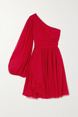Red One-sleeve draped silk-georgette dress | Giambattista Valli | NET-A-PORTER